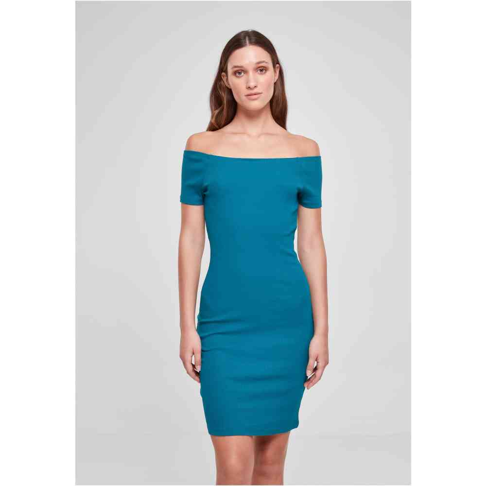 Urban Classics - Off Shoulder Rib Kokerjurk - Blauw